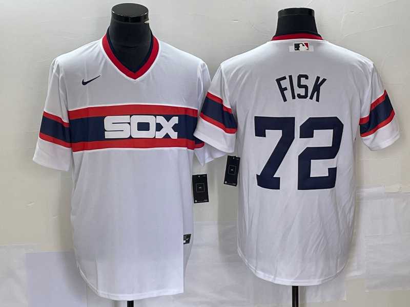 Men%27s Chicago White Sox #72 Carlton Fisk White Throwback Cool Base Stitched Jersey
